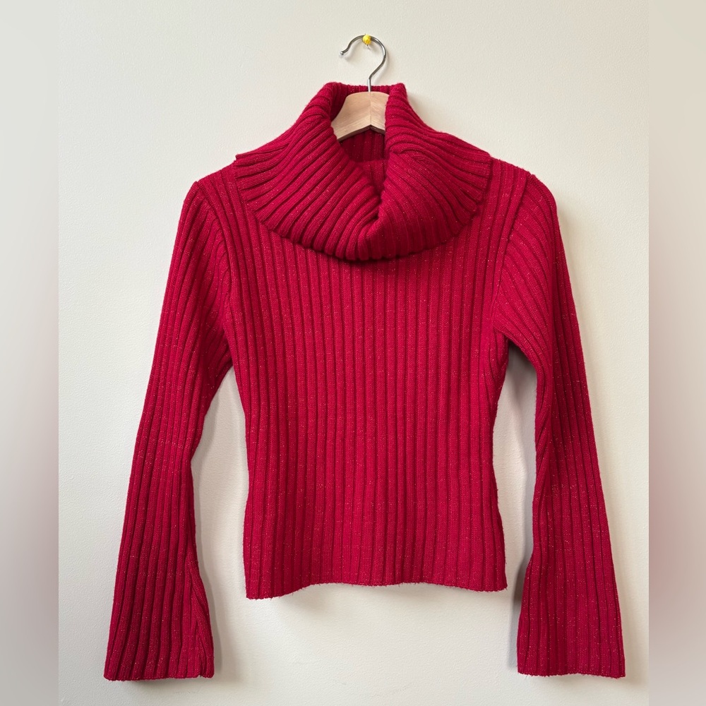 Elegant Scarlet Cowl Neck Sweater
